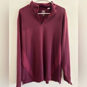 Cutter & Buck DryTec Wool Blend 1/4 Zip Long Sleeves Men’s XL Maroon Mock Neck